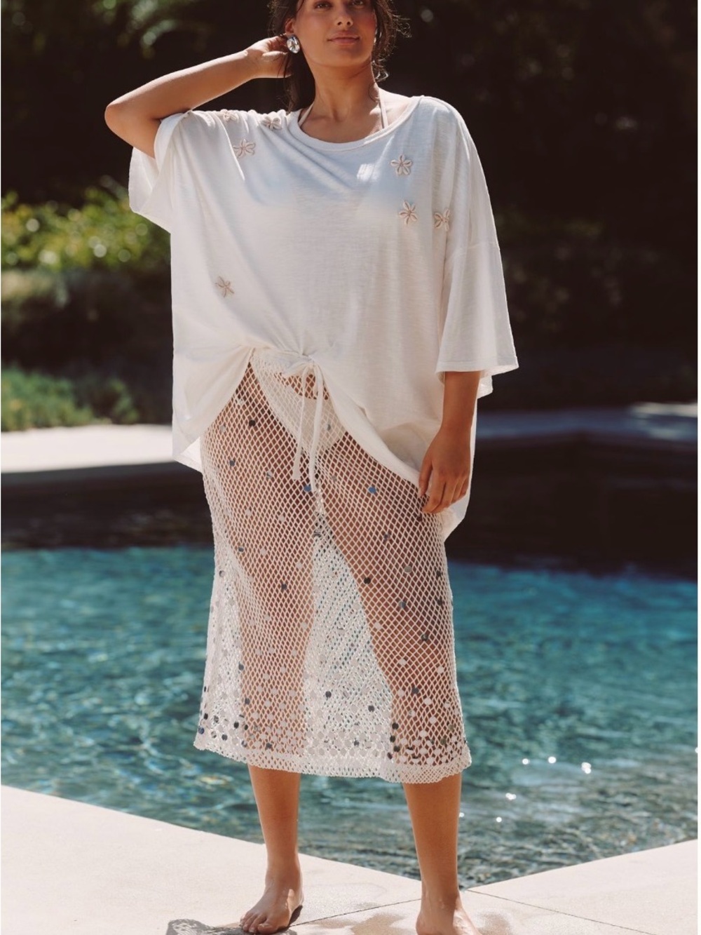 Anthropologie White Crochet Midi Swim Coverup Skirt
